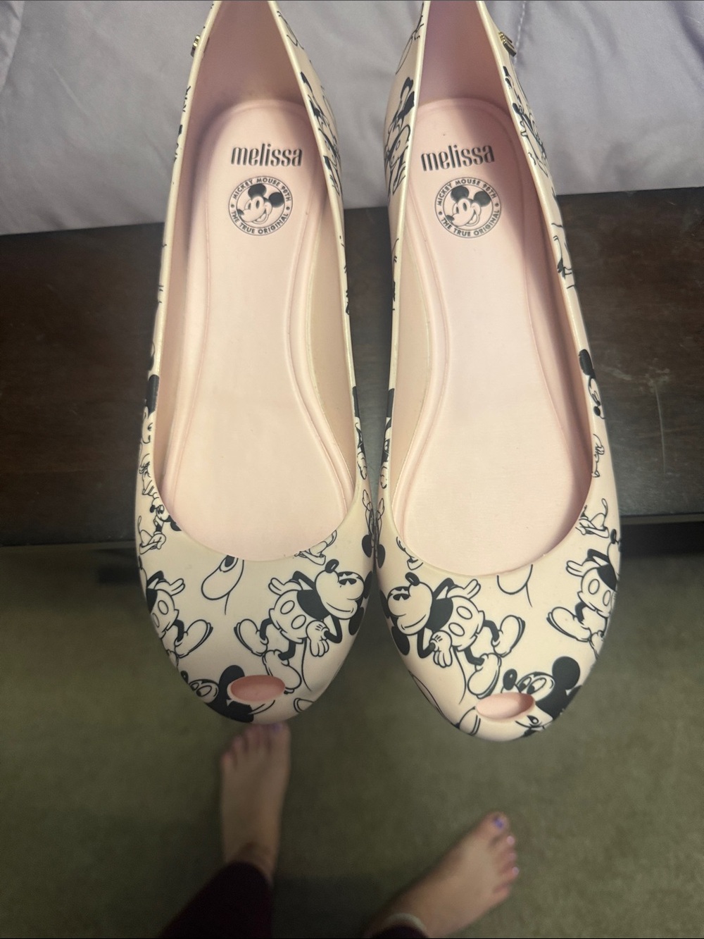 Melissa Pink Jelly Flats with Black Mickey Mouse Print